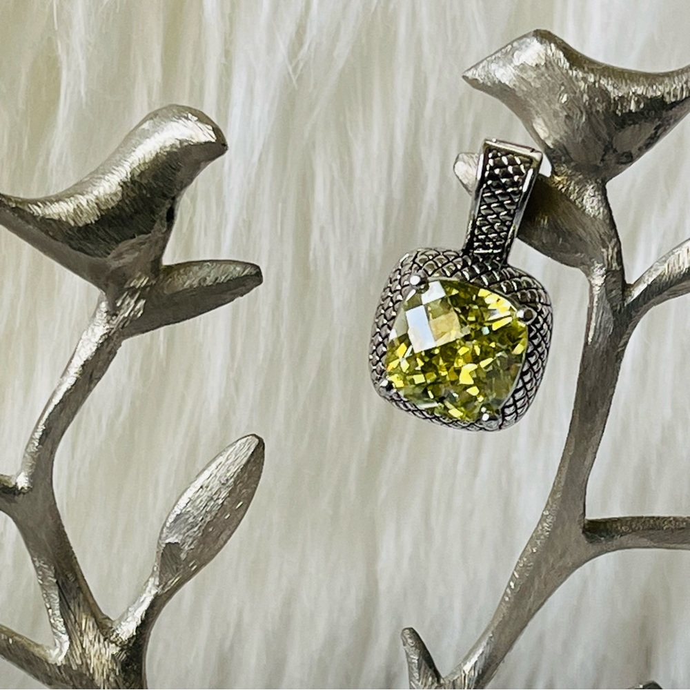 PREMIER DESIGNS | VTG Yellow/Lime Citrine Cushion Cut CZ Enhancer Pendant